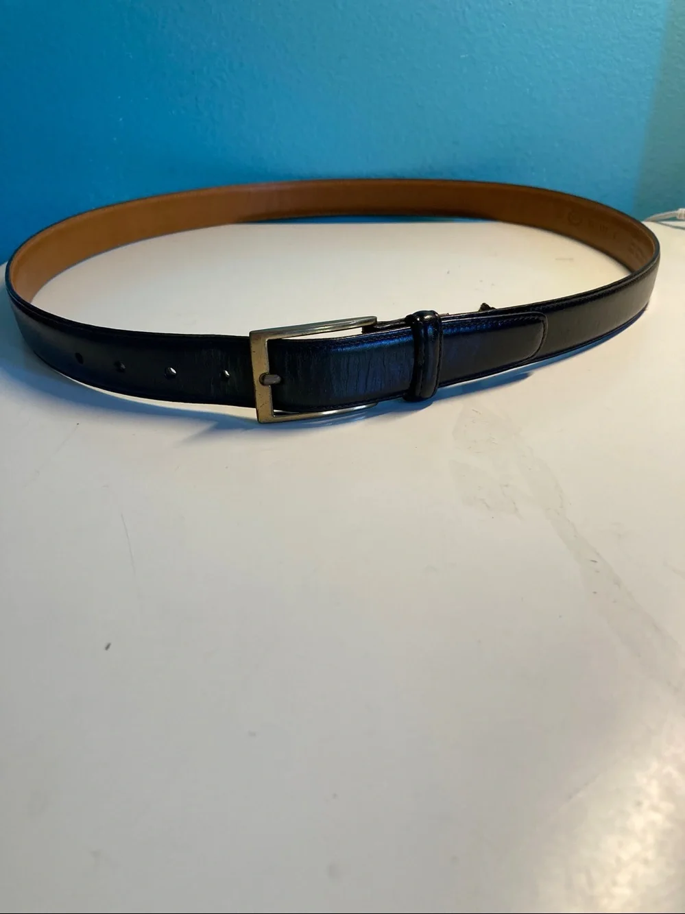 Trafalgar Mens Black Leather Cortina Belt Size 36 Handmade in USA